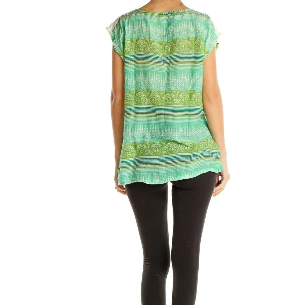 prAna Green Geometric Print Casual Blouse - Picture 3 of 3